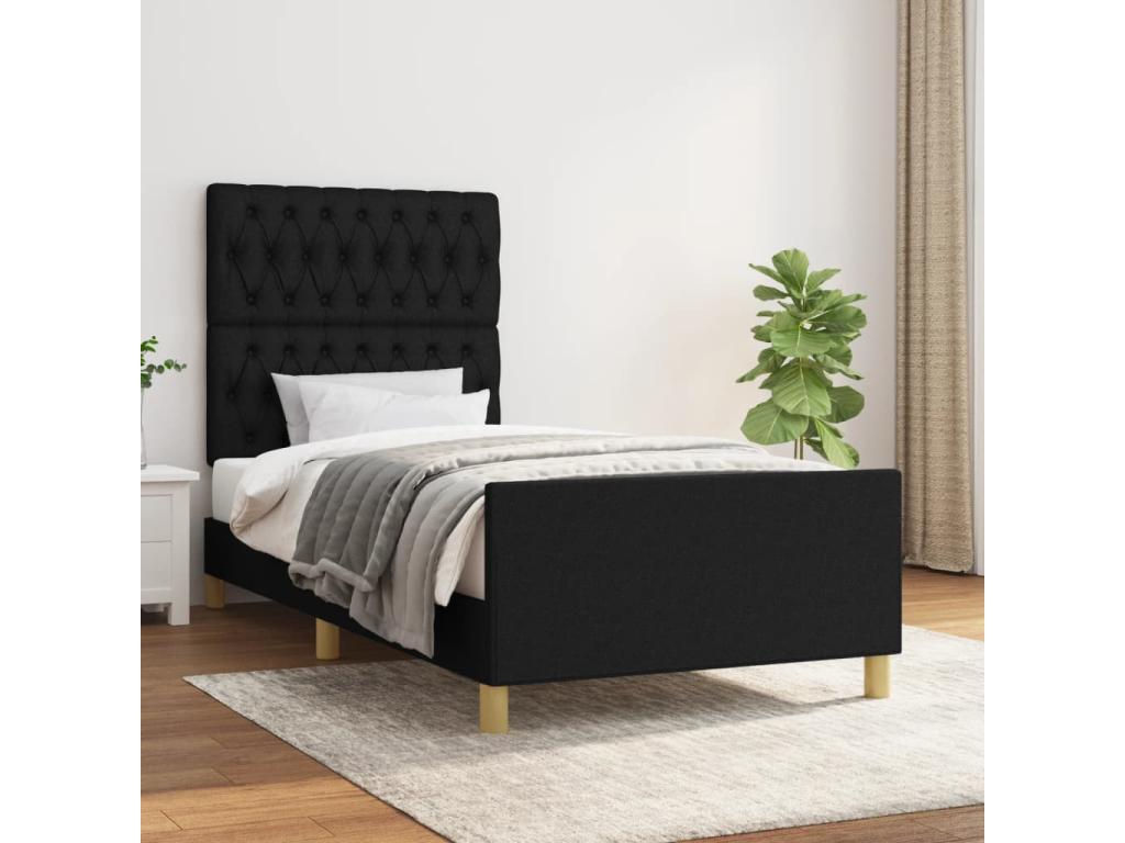 Bed frame with headboard, black, 100x200 cm, fabric, 37235DGWU