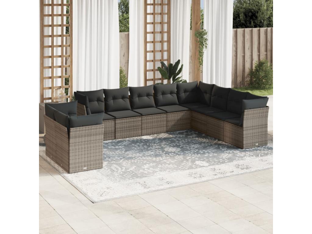 Garden furniture set with cushions, 10 pieces, grey woven resin, 24861MRGP