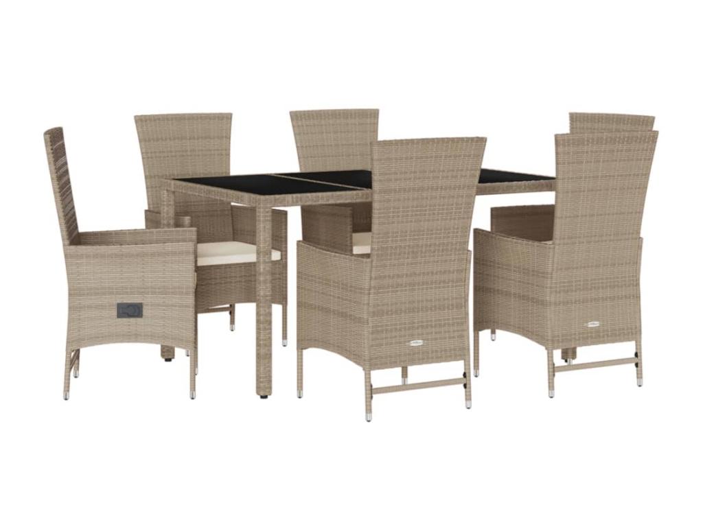 7-piece beige poly rattan garden dining set and cushions 91942EFSU