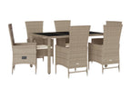 7-piece beige poly rattan garden dining set and cushions 91942EFSU