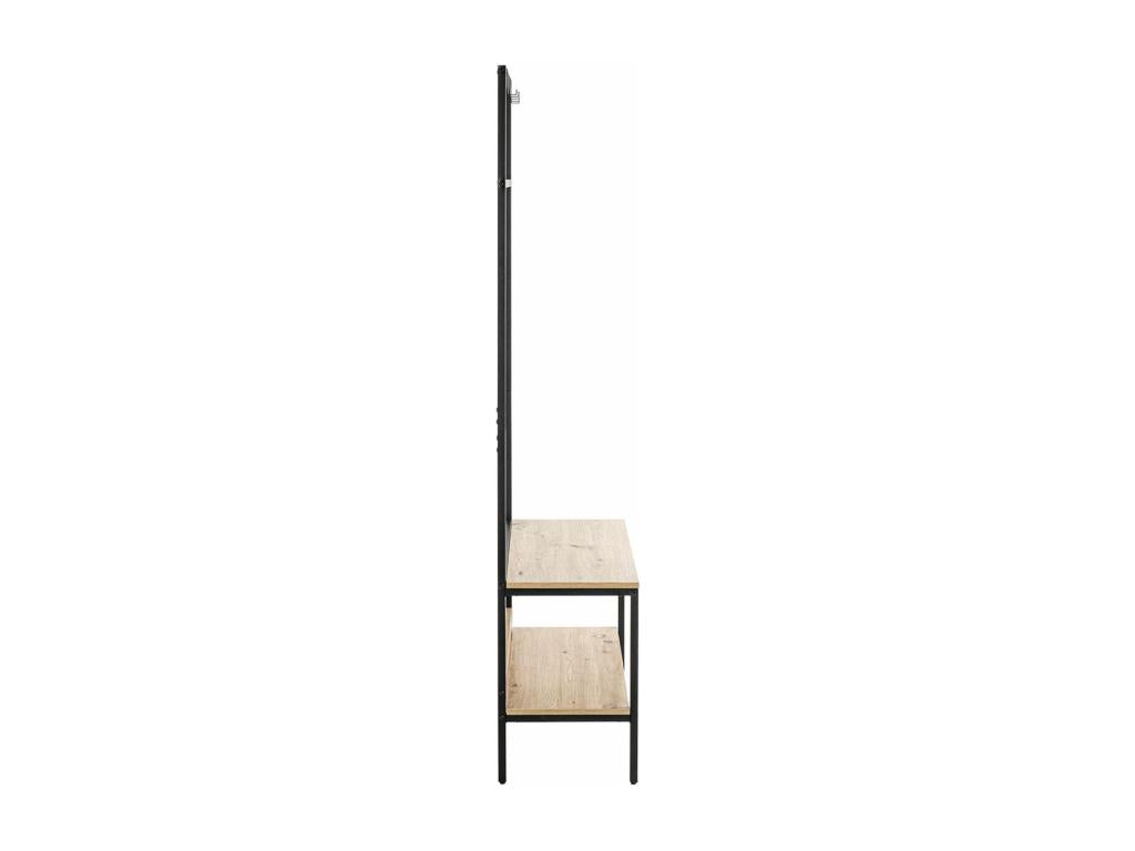 Coat rack in oak-colored wood and black metal - length 80 x depth 35 x height 180 cm 26113PWLK