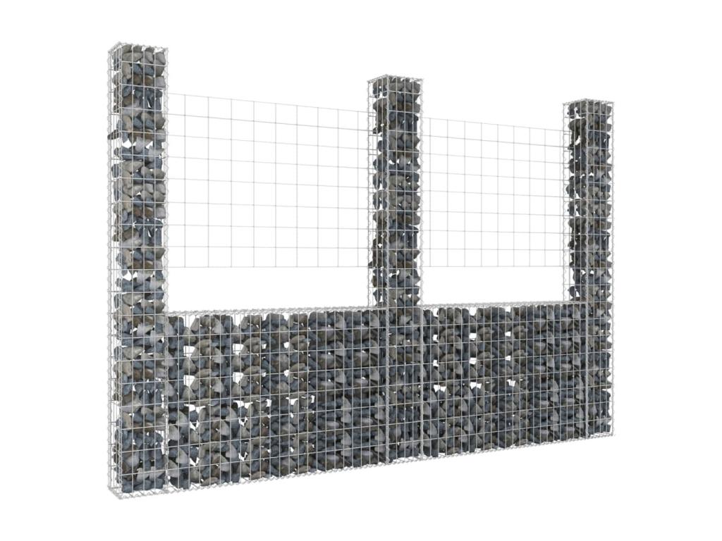 U-shaped gabion basket with 3 iron posts, 260x20x200 mm, 72092LGNF