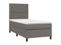 Upholstered bed base with mattress and LED lighting, Grey, 80x200 cm, Faux Leather, 04873EPBW