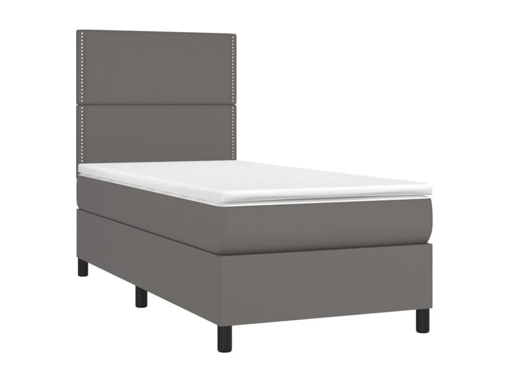 Upholstered bed base with mattress and LED lighting, Grey, 80x200 cm, Faux Leather, 04873EPBW