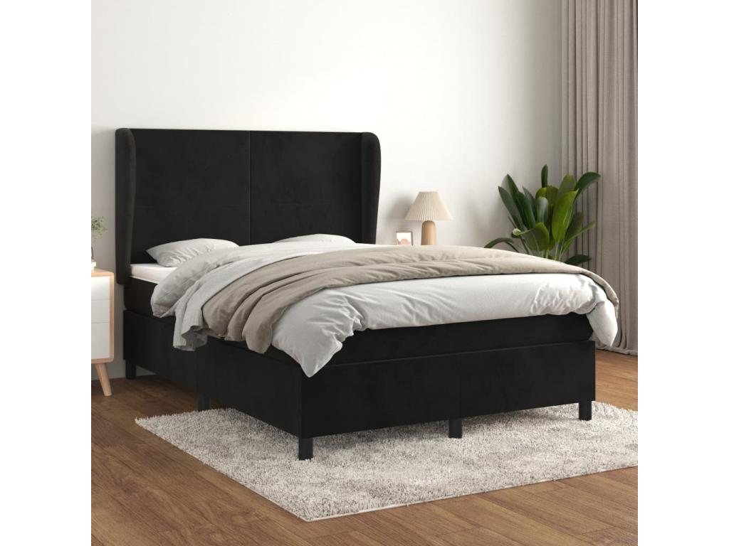 Upholstered bed base with mattress, black, 140x190 cm, velvet, 71815EDPH