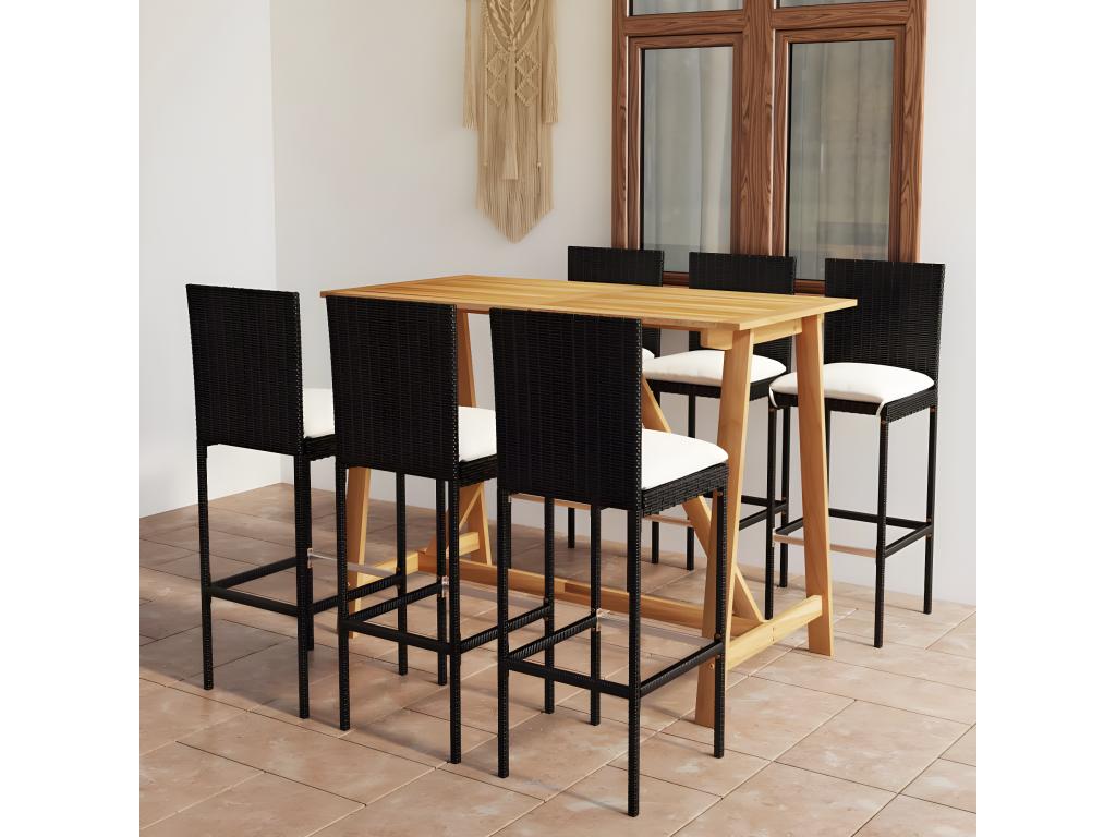 Garden bar set with cushions, 7 pieces, Black 23722HYQM