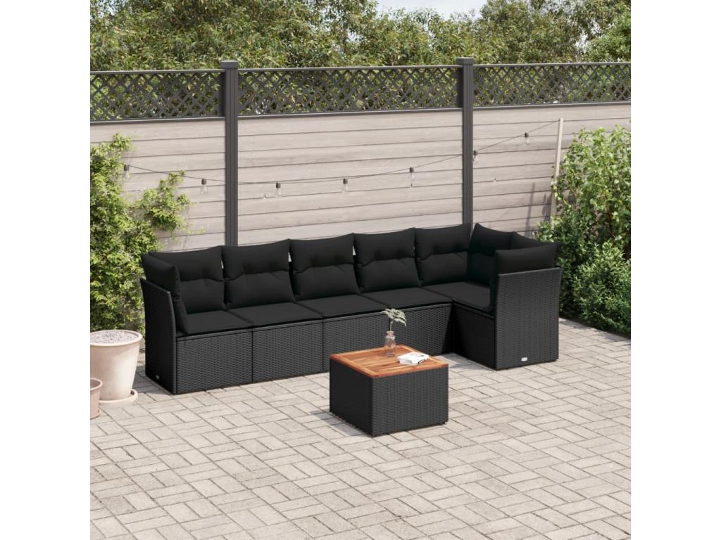 7-piece garden furniture set with cushions, black wicker resin 94655FNAF