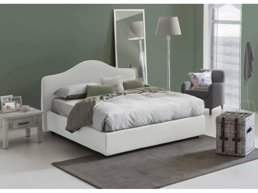 Bohometop Double Bed with Storage, Fabric Upholstery, Made in Italy, Front Opening, Suitable for a 160x190 cm Mattress, White 97313YXTB