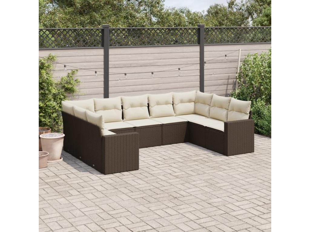 9-piece garden furniture set with cushions, brown woven resin 07844LYIP