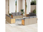 12-piece garden furniture set with cushions, beige woven resin, 43202IYED