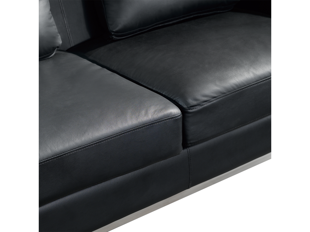 Left-hand corner sofa in genuine black leather and ottoman with removable covers, Nidchicshop 13421IZCS