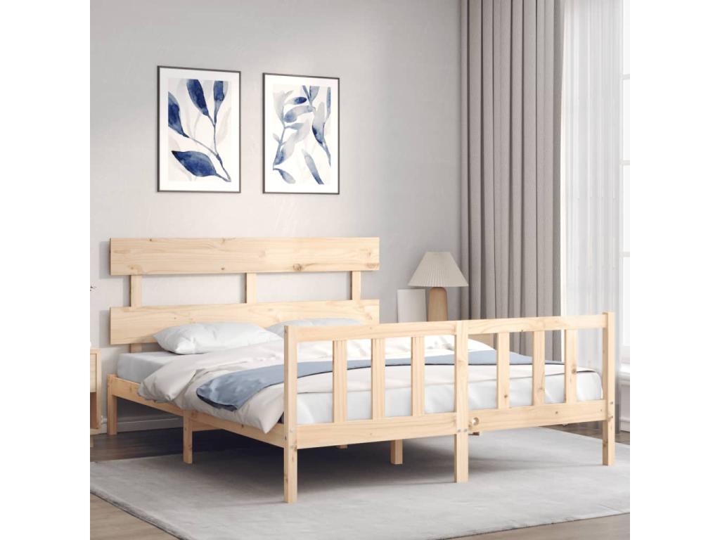 Bed frame with headboard 160x200 cm solid wood 74135KJGN