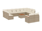 13-piece garden furniture set with cushions, beige woven resin, 39086RGHE
