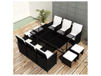 Bohometop 09968ADFE Rectangular Table and 6 Black Wicker Resin Garden Chairs