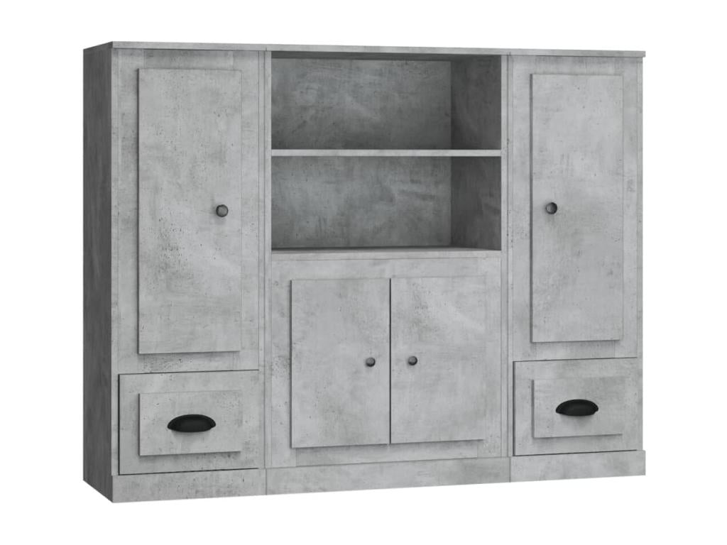 3-piece buffet set, concrete grey engineered wood finish, 55853FPXG