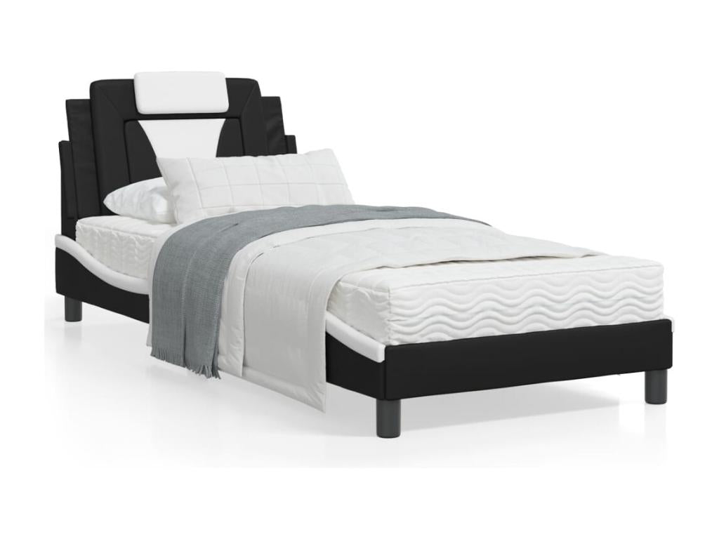 Bed with black and white mattress 80x200 cm faux leather 74975VQWZ
