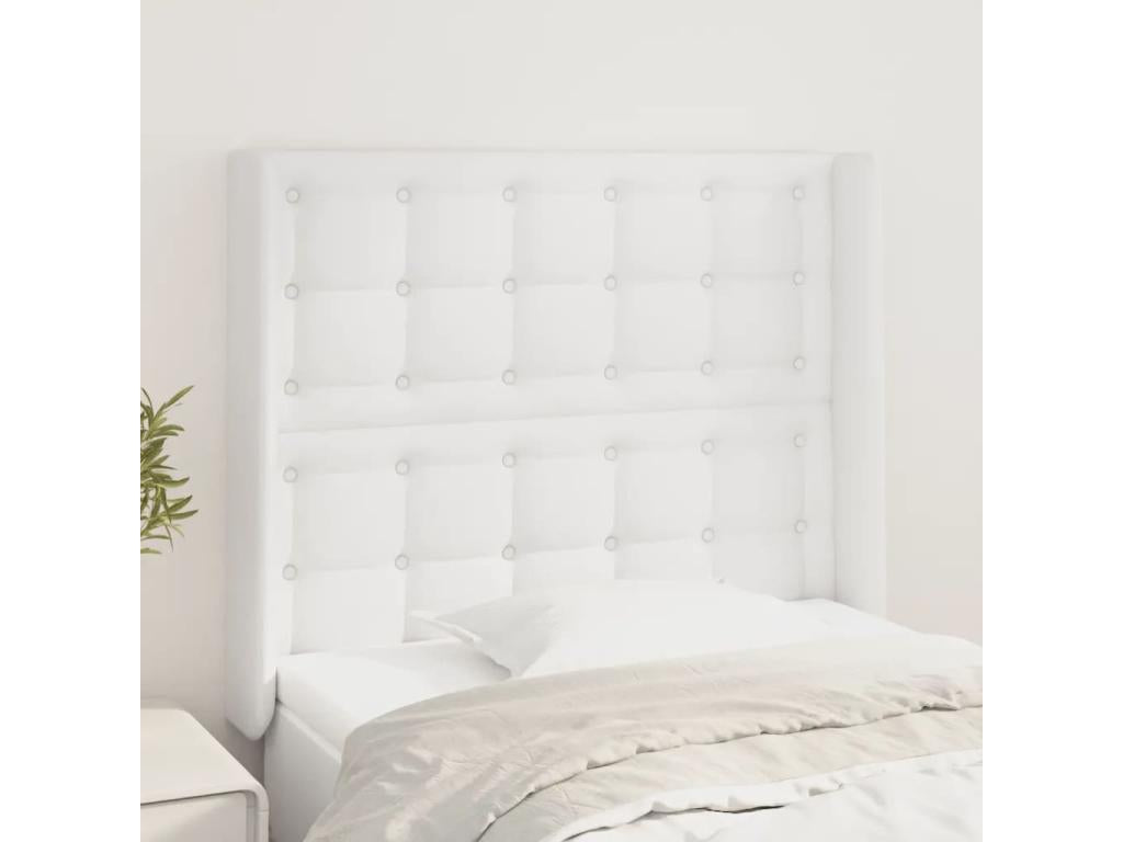 Headboard with wings, White, 103x16x118/128 cm, Faux Leather, 42946UHKO