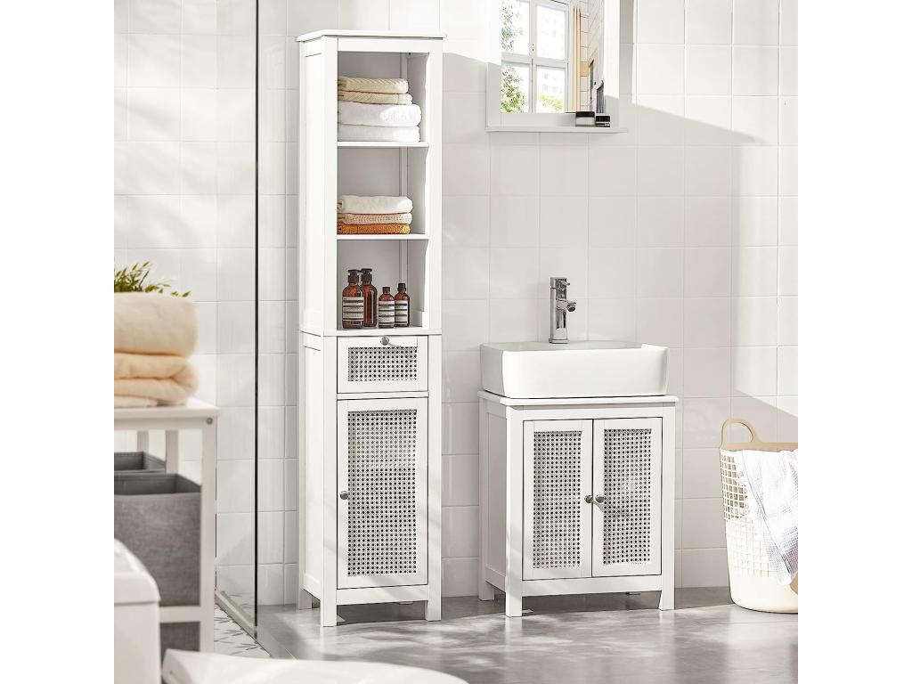 Bathroom Column Cabinet with 1 Door in Plywood Rattan, 1 Drawer and 3 Shelves BZr36-w 10538SXSW