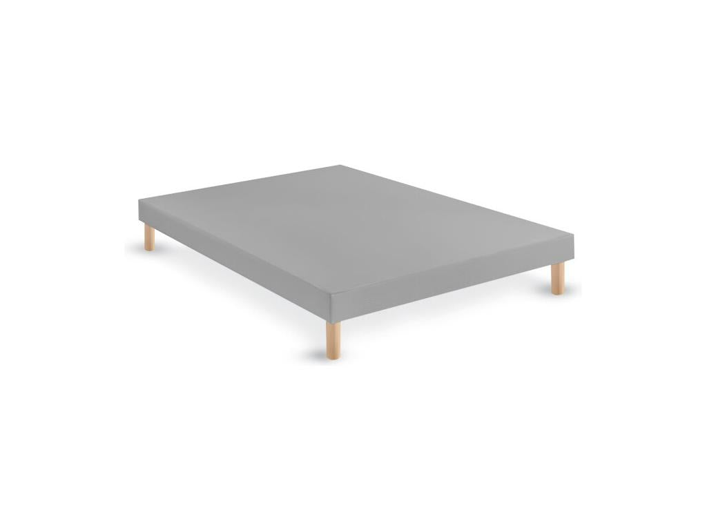 Upholstered bed base, grey, 140x200 cm - Handmade in France - Legs included - Height with legs: 27 cm