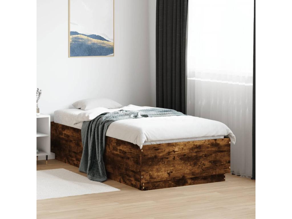 Smoked oak bed frame 90x190 cm engineered wood 04751TMQF