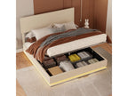 140x200cm Storage Bed - Double Bed with LED Lighting, Adjustable Headboard and USB Port - in Beige Velvet