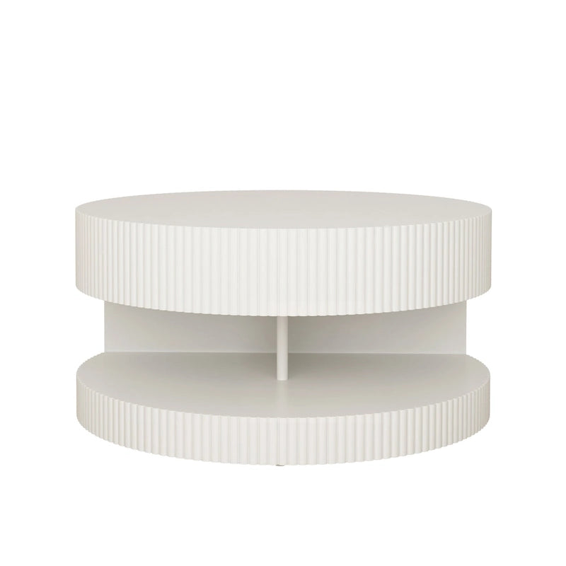 31.5" Round Coffee Table with 2-Tier Storage - Black, Embossed Stripe Design, 110 lb Capacity, Waterproof Surface, No Assembly Required