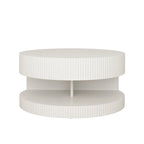 31.5" Round Coffee Table with 2-Tier Storage - Black, Embossed Stripe Design, 110 lb Capacity, Waterproof Surface, No Assembly Required