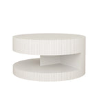 31.5" Round Coffee Table with 2-Tier Storage - Black, Embossed Stripe Design, 110 lb Capacity, Waterproof Surface, No Assembly Required