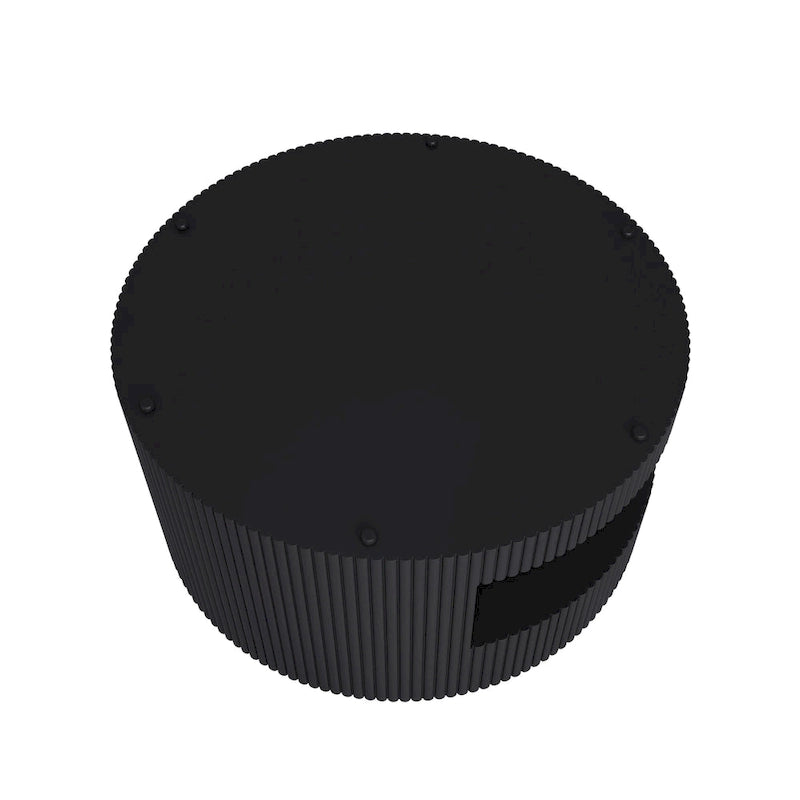 31.5" Round Coffee Table with 2-Tier Storage - Black, Embossed Stripe Design, 110 lb Capacity, Waterproof Surface, No Assembly Required