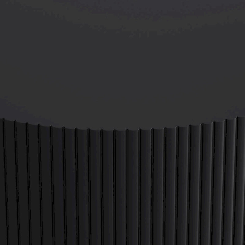 31.5" Round Coffee Table with 2-Tier Storage - Black, Embossed Stripe Design, 110 lb Capacity, Waterproof Surface, No Assembly Required