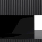 31.5" Round Coffee Table with 2-Tier Storage - Black, Embossed Stripe Design, 110 lb Capacity, Waterproof Surface, No Assembly Required