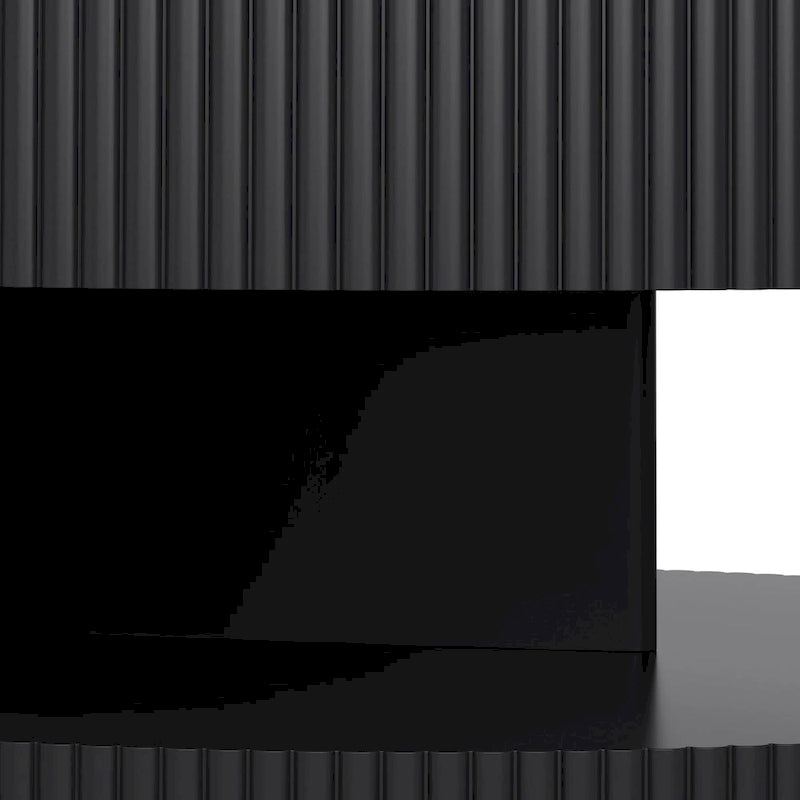 31.5" Round Coffee Table with 2-Tier Storage - Black, Embossed Stripe Design, 110 lb Capacity, Waterproof Surface, No Assembly Required