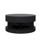 31.5" Round Coffee Table with 2-Tier Storage - Black, Embossed Stripe Design, 110 lb Capacity, Waterproof Surface, No Assembly Required