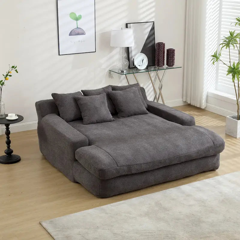 Chenille 2-Seater Lazy Sofa with 5 Back Pillows - 350 lb Capacity, No Assembly, High-Resilience Foam, Modern Relaxation Sofa