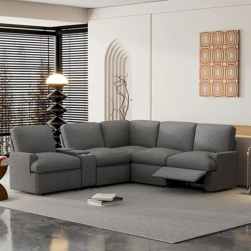 Power Recliner Corner Sofa with Storage & Cup Holders - 93" Wide, Beige Linen, Home Theater Sectional, 220 lbs per Seat Capacity