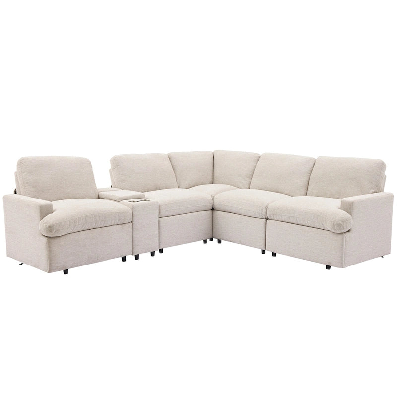 Power Recliner Corner Sofa with Storage & Cup Holders - 93" Wide, Beige Linen, Home Theater Sectional, 220 lbs per Seat Capacity