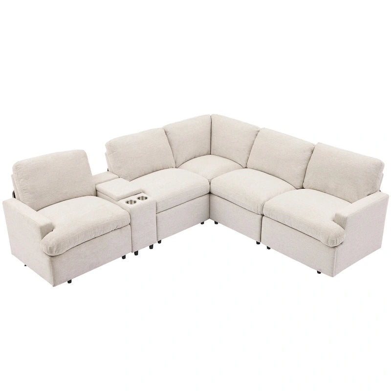 Power Recliner Corner Sofa with Storage & Cup Holders - 93" Wide, Beige Linen, Home Theater Sectional, 220 lbs per Seat Capacity