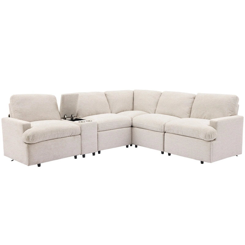 Power Recliner Corner Sofa with Storage & Cup Holders - 93" Wide, Beige Linen, Home Theater Sectional, 220 lbs per Seat Capacity