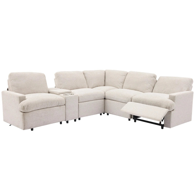 Power Recliner Corner Sofa with Storage & Cup Holders - 93" Wide, Beige Linen, Home Theater Sectional, 220 lbs per Seat Capacity