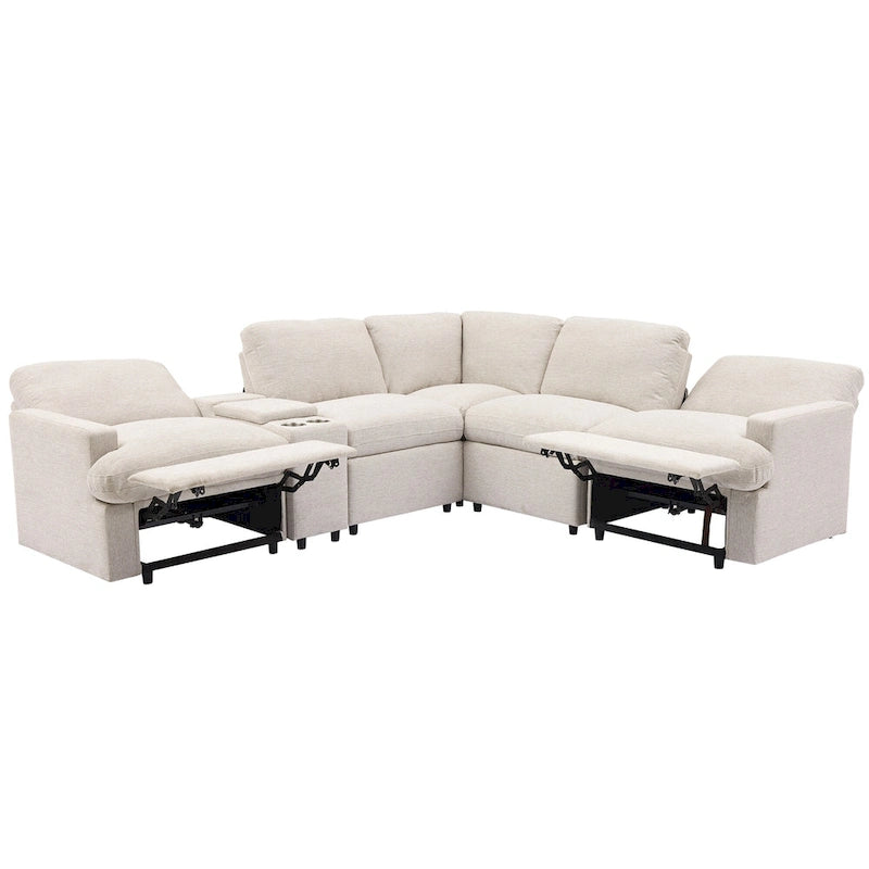 Power Recliner Corner Sofa with Storage & Cup Holders - 93" Wide, Beige Linen, Home Theater Sectional, 220 lbs per Seat Capacity
