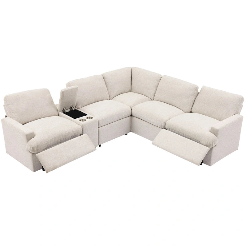 Power Recliner Corner Sofa with Storage & Cup Holders - 93" Wide, Beige Linen, Home Theater Sectional, 220 lbs per Seat Capacity