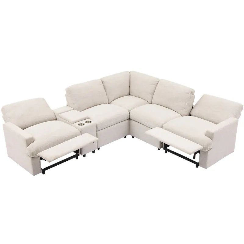 Power Recliner Corner Sofa with Storage & Cup Holders - 93" Wide, Beige Linen, Home Theater Sectional, 220 lbs per Seat Capacity