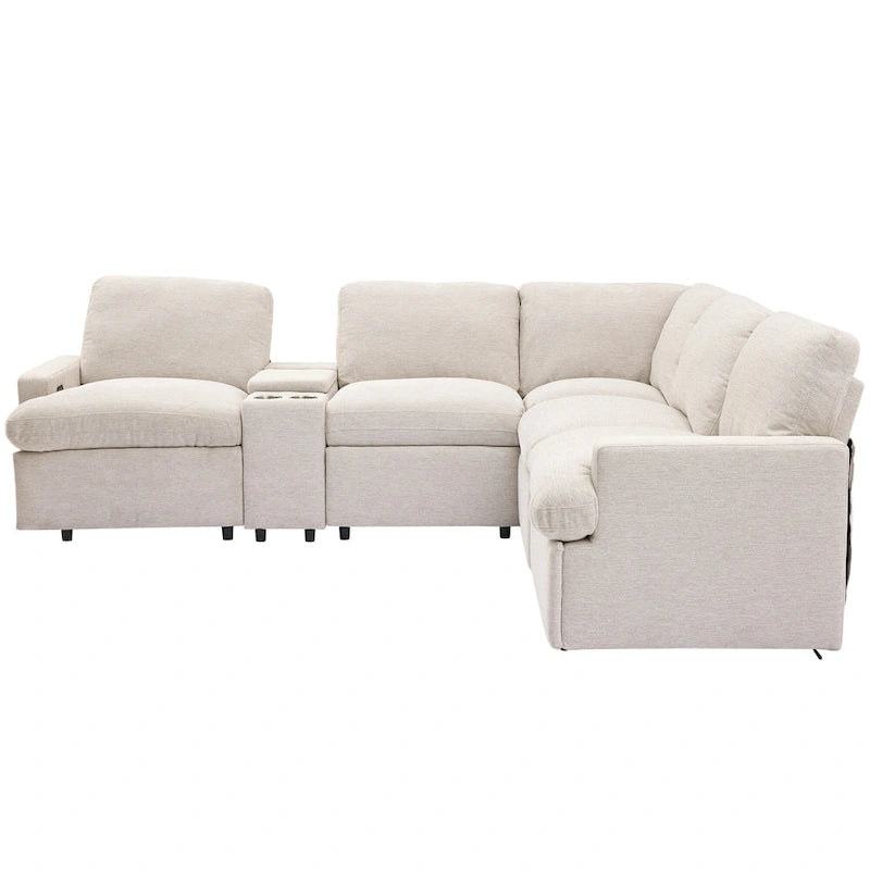 Power Recliner Corner Sofa with Storage & Cup Holders - 93" Wide, Beige Linen, Home Theater Sectional, 220 lbs per Seat Capacity