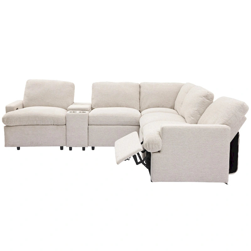 Power Recliner Corner Sofa with Storage & Cup Holders - 93" Wide, Beige Linen, Home Theater Sectional, 220 lbs per Seat Capacity