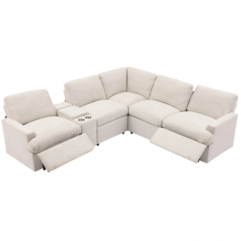 Power Recliner Corner Sofa with Storage & Cup Holders - 93" Wide, Beige Linen, Home Theater Sectional, 220 lbs per Seat Capacity