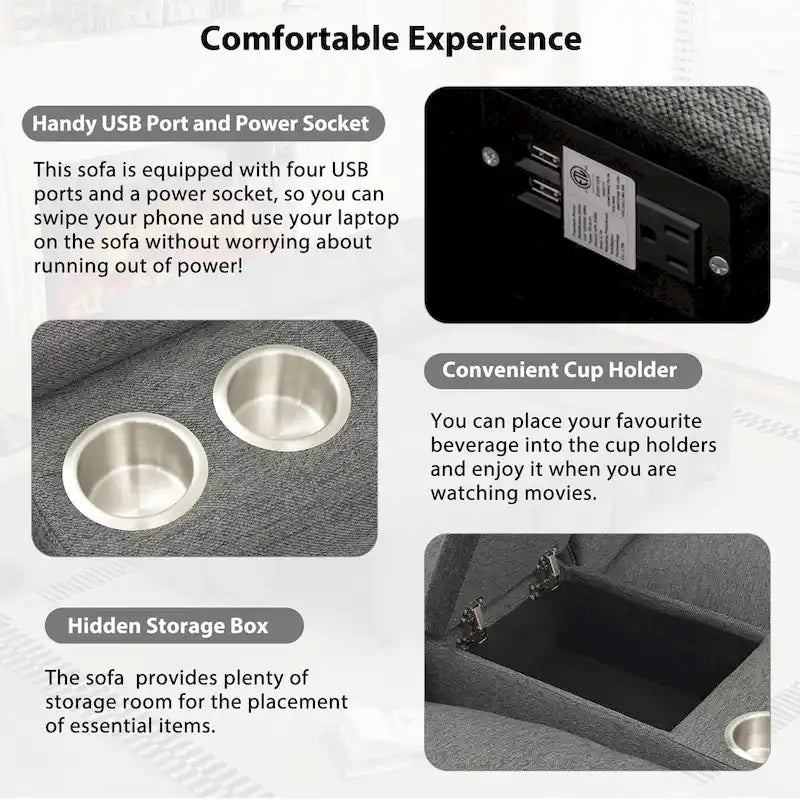 Power Recliner Corner Sofa with Storage & Cup Holders - 93" Wide, Beige Linen, Home Theater Sectional, 220 lbs per Seat Capacity