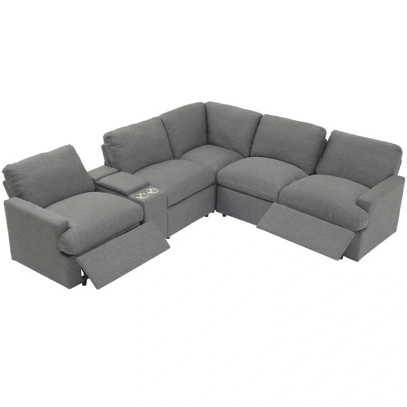 Power Recliner Corner Sofa with Storage & Cup Holders - 93" Wide, Beige Linen, Home Theater Sectional, 220 lbs per Seat Capacity