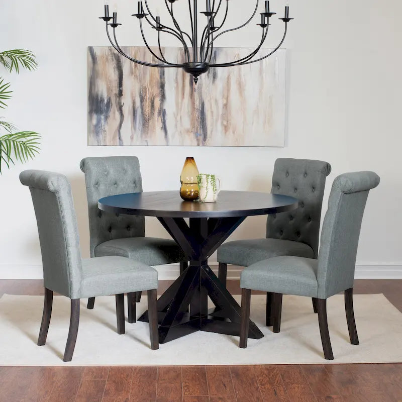 Small Apartment Dining Table and Chairs Set Round Dining Table and Chairs Set with Cross Buck Pedestal Table for Kitchen