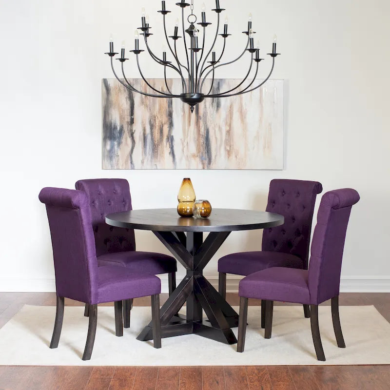 Small Apartment Dining Table and Chairs Set Round Dining Table and Chairs Set with Cross Buck Pedestal Table for Kitchen