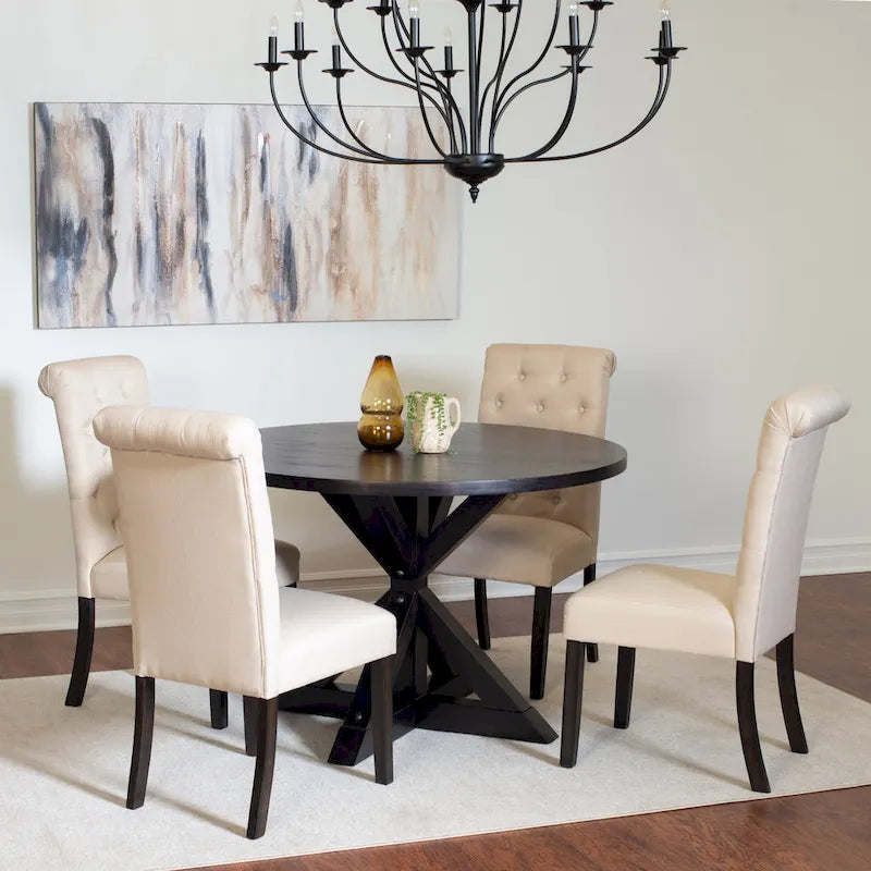 Small Apartment Dining Table and Chairs Set Round Dining Table and Chairs Set with Cross Buck Pedestal Table for Kitchen